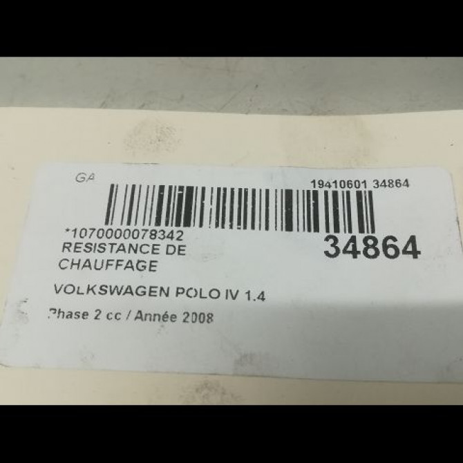 Resistance de chauffage occasion VOLKSWAGEN POLO IV Phase 2 05-2005->09-2009 1.4 TDI 70ch 4