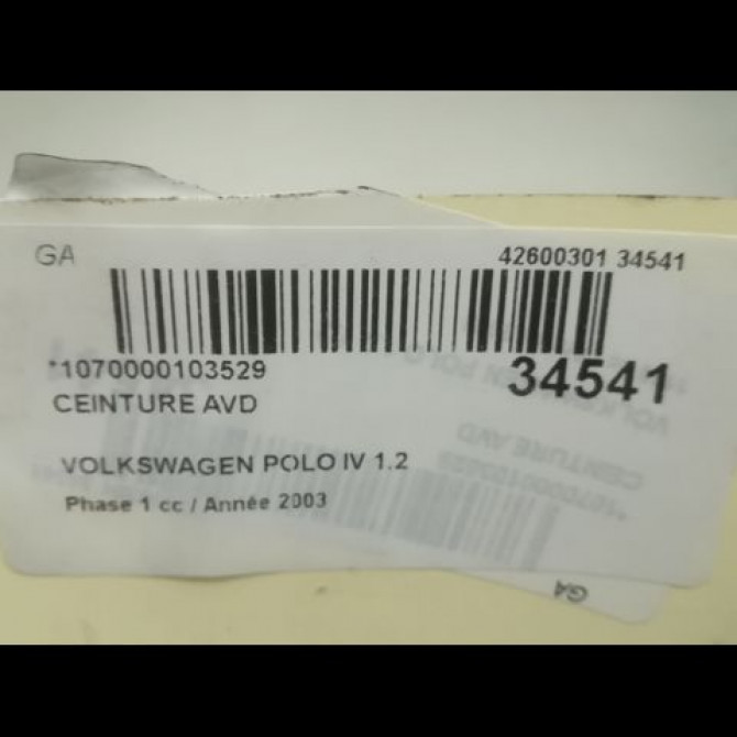 Ceinture avant droite occasion VOLKSWAGEN POLO IV Phase 1 01-2002->05-2005 1.2 12v 65ch 6Q4857706JRAA 5