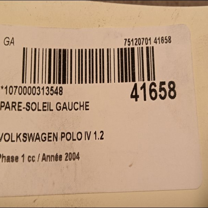 Pare-soleil gauche occasion VOLKSWAGEN POLO IV Phase 1 01-2002->05-2005 1.2 65ch 6Q0857551F2F4 3