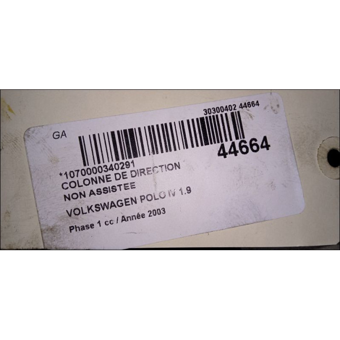 Colonne de direction non assistee occasion VOLKSWAGEN POLO IV Phase 1 01-2002->05-2005 1.9 TDI 100ch 6Q1419501BJ 3
