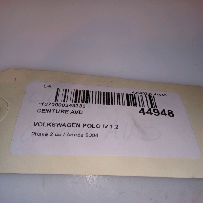 Ceinture avant droite occasion VOLKSWAGEN POLO IV Phase 2 05-2005->09-2009 1.2 65ch 6Q4857706JRAA 4