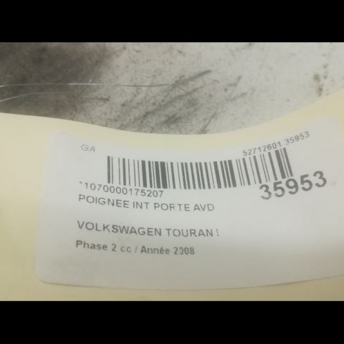 Poignee int porte avd occasion VOLKSWAGEN TOURAN I Phase 2 11-2006->09-2010 2.0TDi 16v 140ch 1T1837114CUBN 3