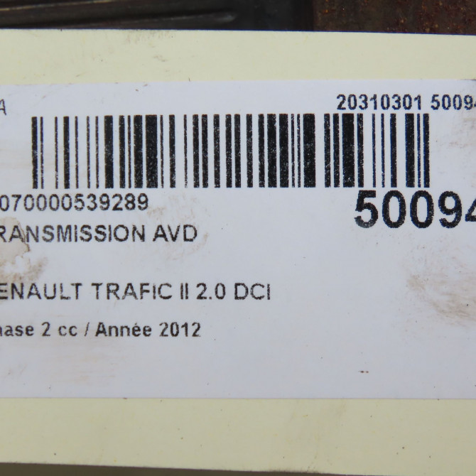 Transmission avant droite occasion RENAULT TRAFIC II Phase 2 08-2006->... 2.0 DCI 90ch 391001682R 7