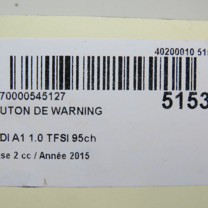 Bouton de warning occasion AUDI A1 A1 Phase 2 2014-12-01->2019-06-30 1.0 TFSI 95ch 8X0959672H 5
