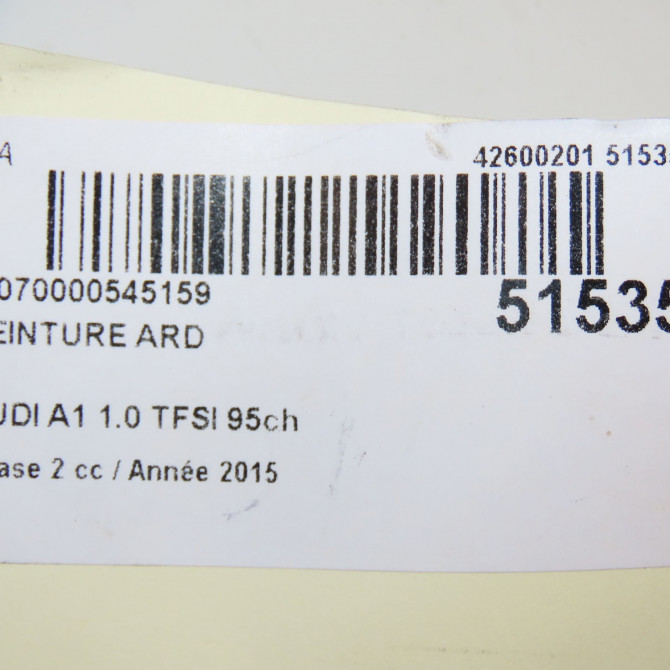 Ceinture arrière droite occasion AUDI A1 A1 Phase 2 2014-12-01->2019-06-30 1.0 TFSI 95ch 8X4857805CV04 6