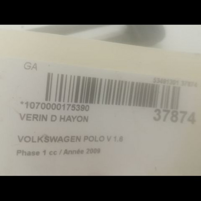 Verin droit hayon occasion VOLKSWAGEN POLO V POLO V Phase 1 2009-09-01->2014-05-31 1.6 TDI 90 6R6827550C 2