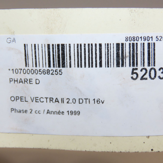 Phare droit occasion OPEL VECTRA II Phase 2 02-1999->06-2002 2.0 DTI 16v 100ch 9119520 5