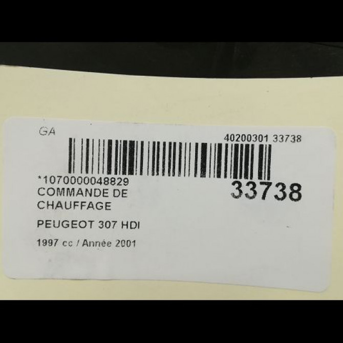 Commande de chauffage occasion PEUGEOT 307 Phase 1 04-2001->06-2005 2.0 HDI 110ch 6