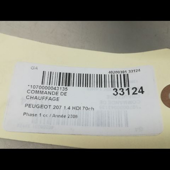 Commande de chauffage occasion PEUGEOT 207 Phase 1 04-2006->06-2013 1.4 HDI 70ch 6451TJ 4