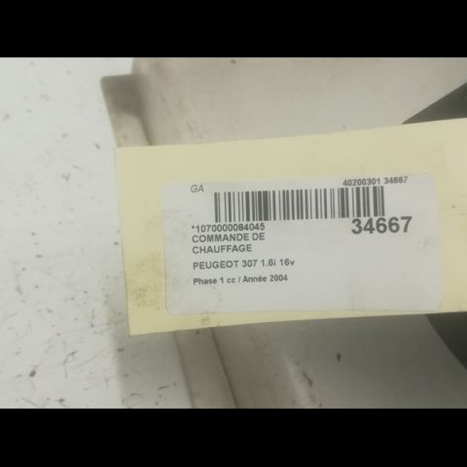 Commande de chauffage occasion PEUGEOT 307 Phase 1 04-2001->06-2005 1.6i 16v 3