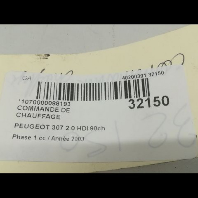 Commande de chauffage occasion PEUGEOT 307 Phase 1 04-2001->06-2005 2.0 HDI 90ch 3