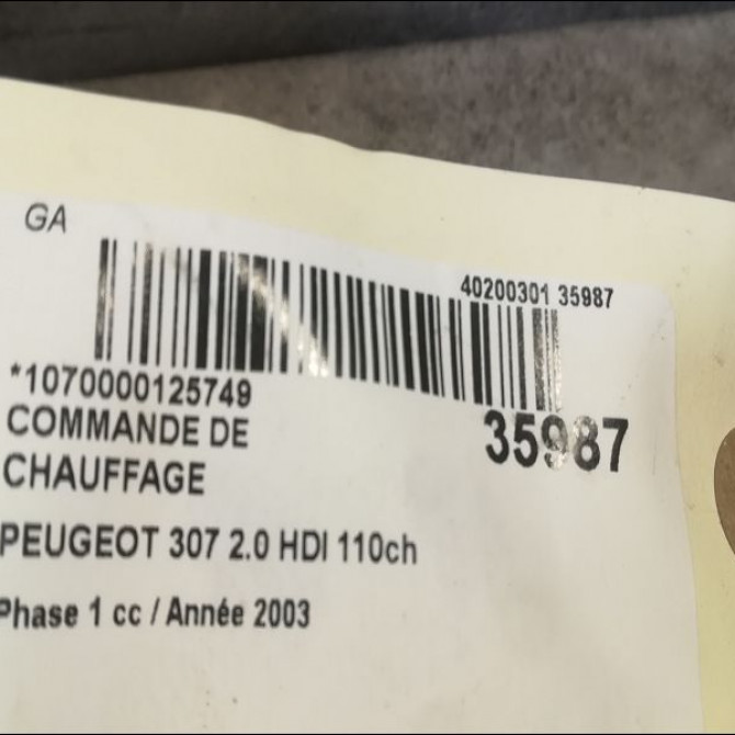 Commande de chauffage occasion PEUGEOT 307 Phase 1 04-2001->06-2005 2.0 HDI 110ch 3