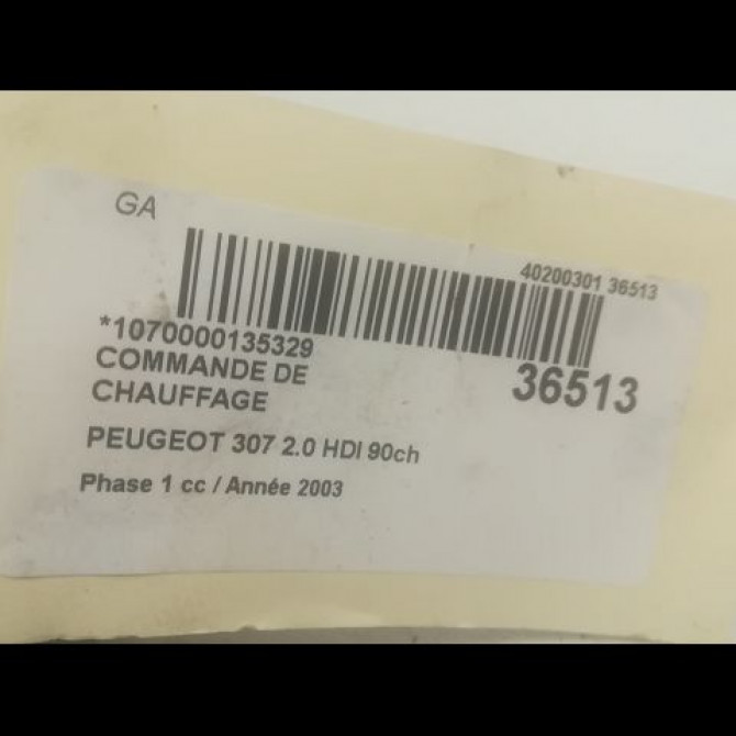 Commande de chauffage occasion PEUGEOT 307 Phase 1 04-2001->06-2005 2.0 HDI 90ch 3