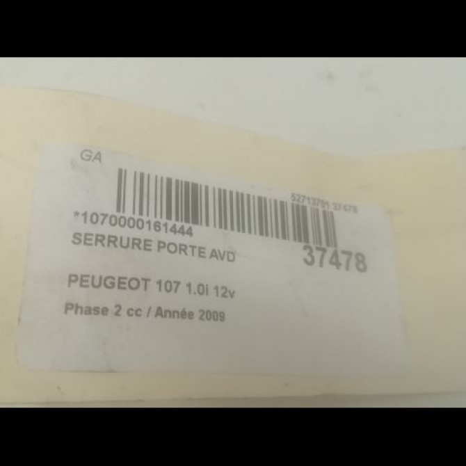Serrure porte avd occasion PEUGEOT 107 Phase 2 01-2009->01-2012 1.0i 12v 9136T1 3