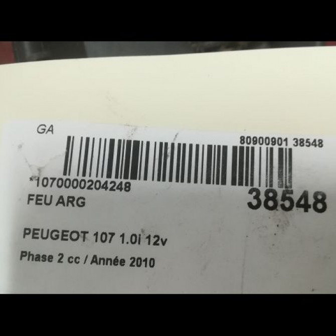 Feu arrière gauche occasion PEUGEOT 107 Phase 2 01-2009->01-2012 1.0i 12v 6350X6 3