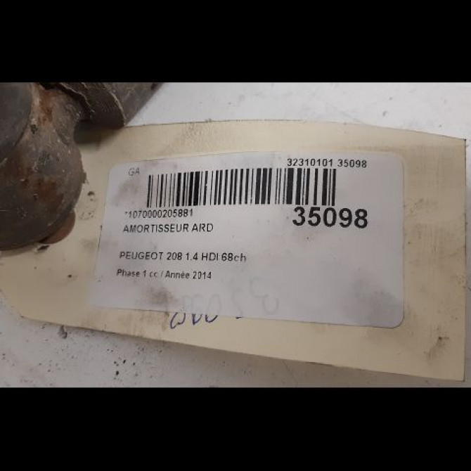 Amortisseur arrière droit occasion PEUGEOT 208 208 Phase 1 2012-03-01->2015-09-30 1.4 HDI 68ch 9678823080 2