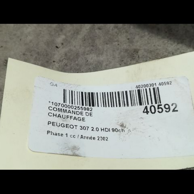 Commande de chauffage occasion PEUGEOT 307 Phase 1 04-2001->06-2005 2.0 HDI 90ch 3