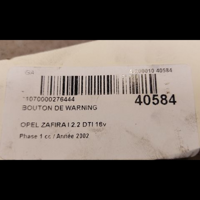 Bouton de warning occasion OPEL ZAFIRA I Phase 1 03-1999->07-2005 2.2 DTI 16v 125ch 24416082 2