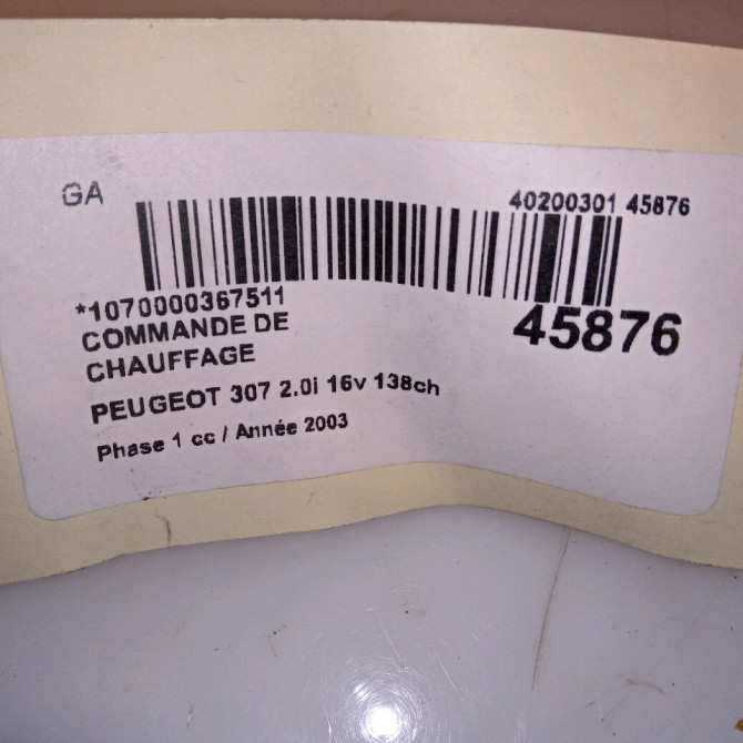 Commande de chauffage occasion PEUGEOT 307 Phase 1 04-2001->06-2005 2.0i 16v 138ch 4