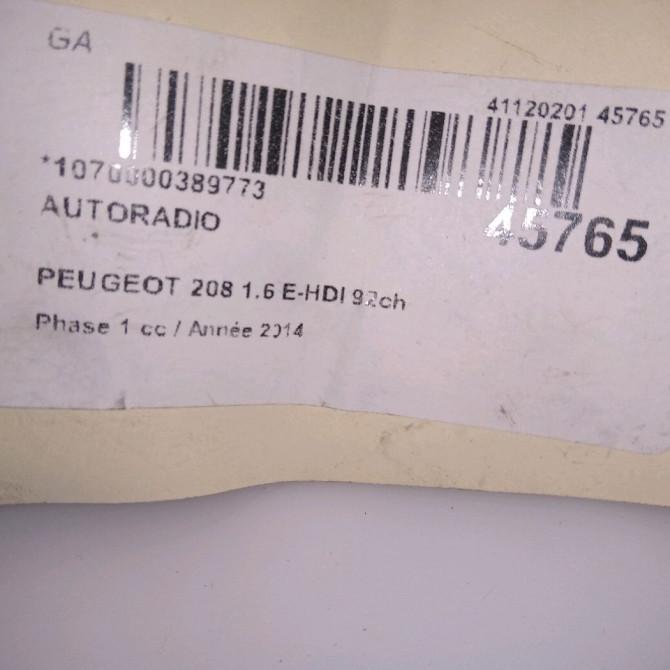 Autoradio occasion PEUGEOT 208 208 Phase 1 2012-03-01->2015-09-30 1.6 E-HDI 92ch 8