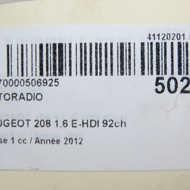 Autoradio occasion PEUGEOT 208 208 Phase 1 2012-03-01->2015-09-30 1.6 E-HDI 92ch 8