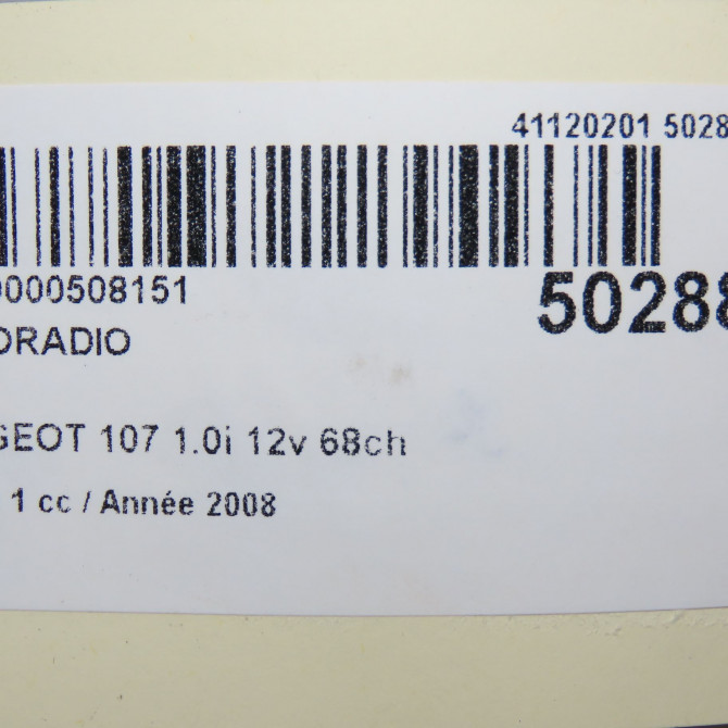 Autoradio occasion PEUGEOT 107 Phase 1 06-2005->12-2008 1.0i 12v 68ch 5