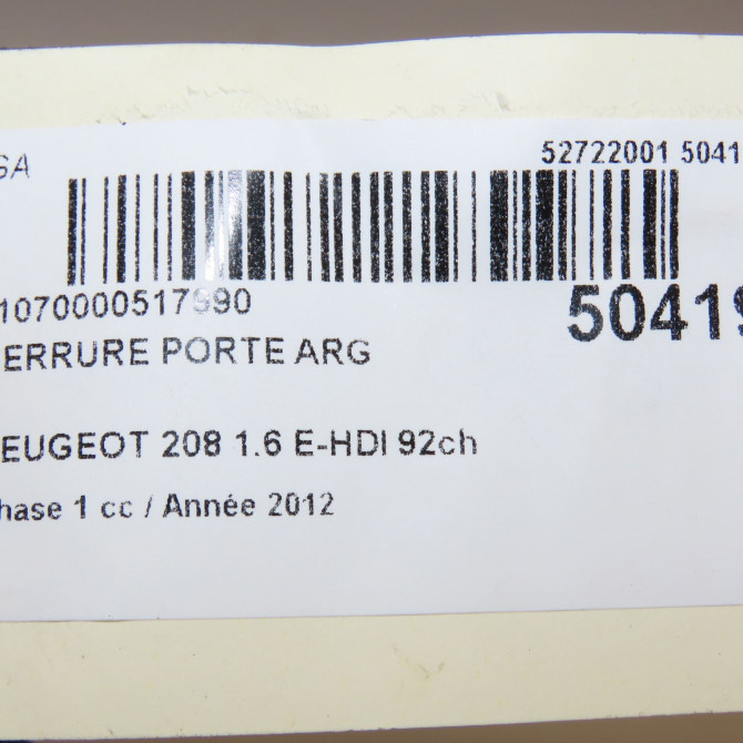 Serrure porte arg occasion PEUGEOT 208 208 Phase 1 2012-03-01->2015-09-30 1.6 E-HDI 92ch 9812501480 7