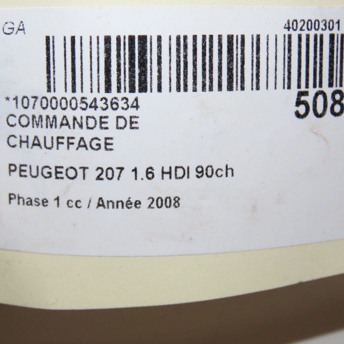 Commande de chauffage occasion PEUGEOT 207 Phase 1 04-2006->06-2013 1.6 HDI 90ch 6451TJ 8
