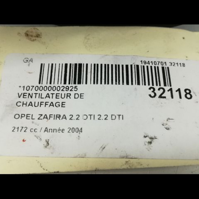 Ventilateur de chauffage occasion OPEL ZAFIRA I Phase 1 03-1999->07-2005 90579977 4