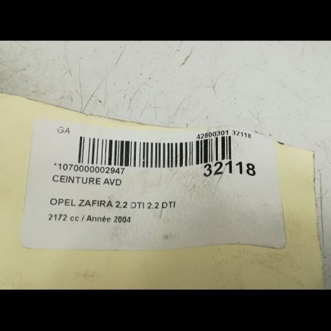 Ceinture avant droite occasion OPEL ZAFIRA I Phase 1 03-1999->07-2005 6