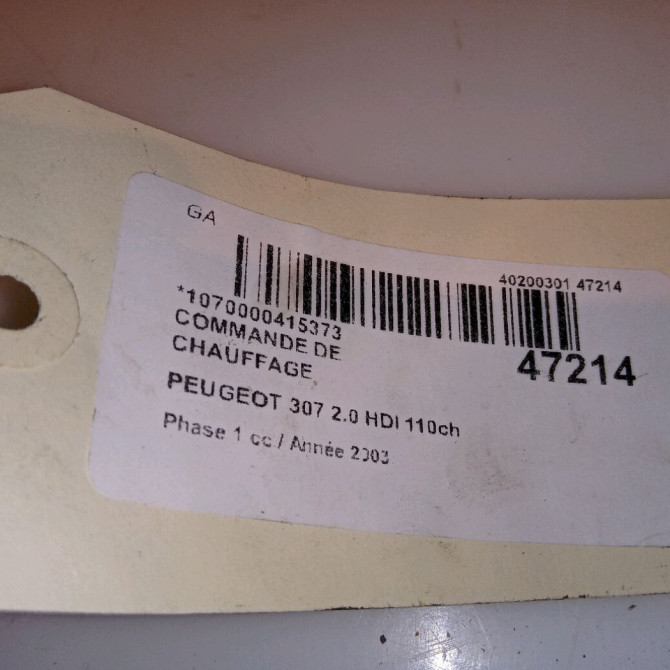Commande de chauffage occasion PEUGEOT 307 Phase 1 04-2001->06-2005 2.0 HDI 110ch 5