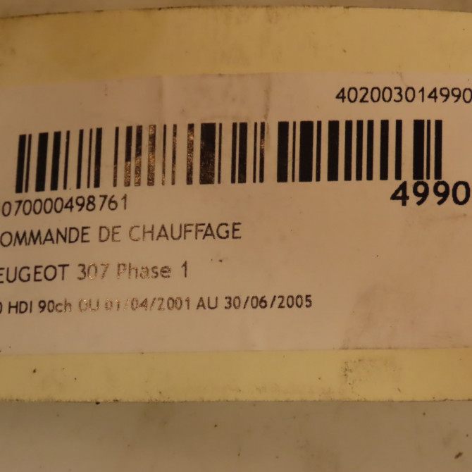 Commande de chauffage occasion PEUGEOT 307 Phase 1 04-2001->06-2005 2.0 HDI 90ch 4