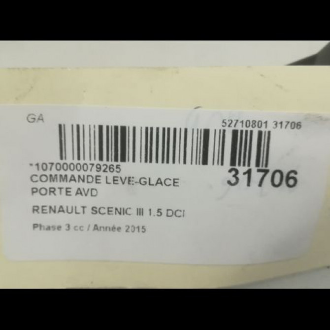 Commande lève-glace porte avant droite occasion RENAULT SCENIC III Phase 3 04-2013->... 1.5 DCI 110ch 4