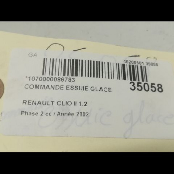 Commande essuie glace occasion RENAULT CLIO II Phase 2 06-2001->07-2006 1.2 4