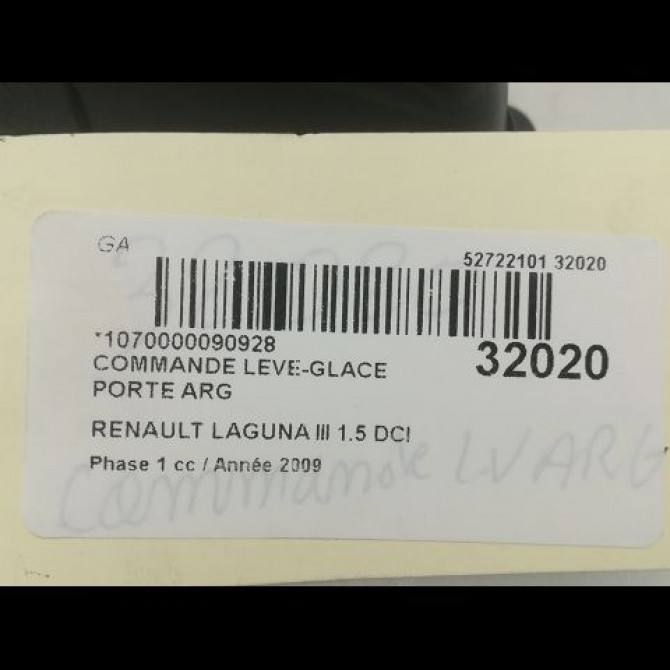 Commande leve-glace porte arrière gauche occasion RENAULT LAGUNA III Phase 1 10-2007->10-2010 1.5 DCI 254010003R 4