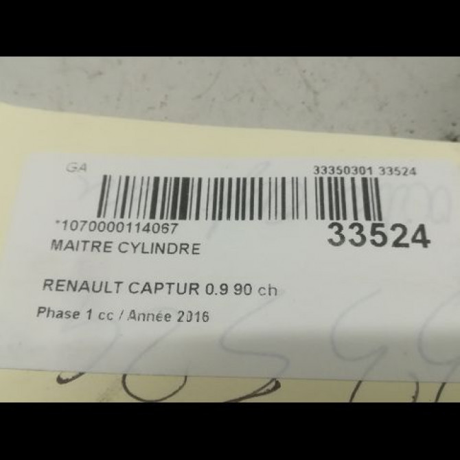 Maitre cylindre occasion RENAULT CAPTUR Phase 1 02-2013->... 0.9 90 ch 460119686R 3