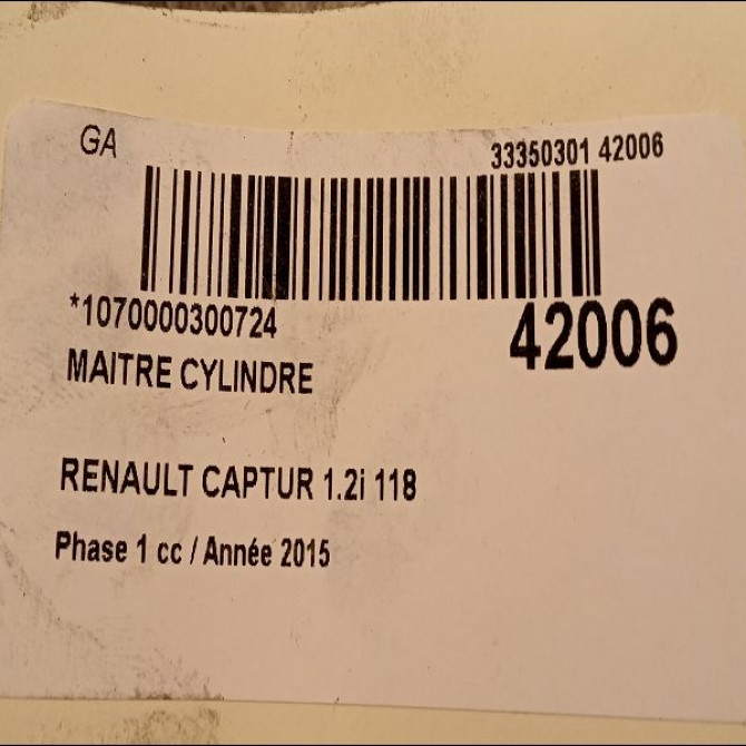 Maitre cylindre occasion RENAULT CAPTUR Phase 1 02-2013->... 1.2i 118 16V 460119686R 3