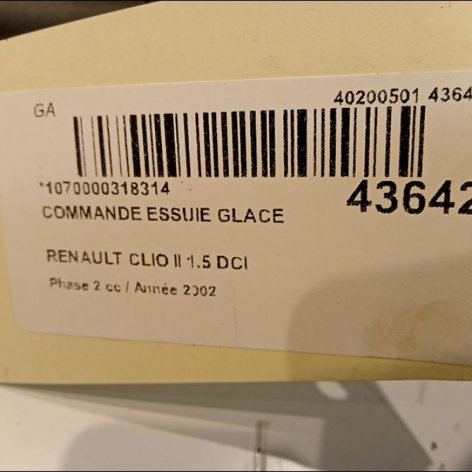 Commande essuie glace occasion RENAULT CLIO II Phase 2 06-2001->07-2006 1.5 DCI 80ch 3