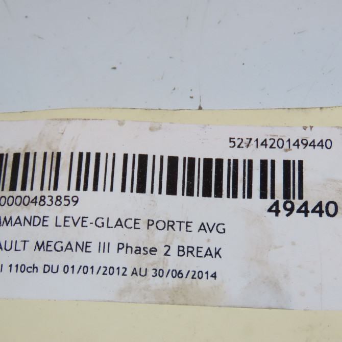 Commande lève-glace porte avant gauche occasion RENAULT MEGANE III Phase 1 04-1995->04-1999 1.5 DCI 110ch 4