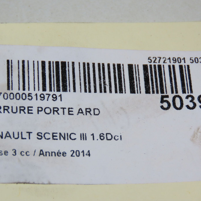 Serrure porte ard occasion RENAULT SCENIC III Phase 3 04-2013->... 1.6Dci 130ch 825020004R 6