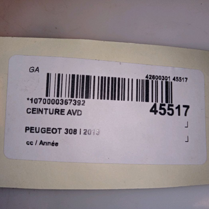 Ceinture avant droite occasion PEUGEOT 308 I Phase 2 04-2011->12-2014 1.6 HDI 92ch 8976S2 4