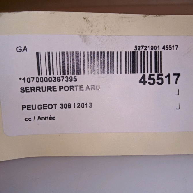 Serrure porte ard occasion PEUGEOT 308 I Phase 2 04-2011->12-2014 1.6 HDI 92ch 9800617480 4