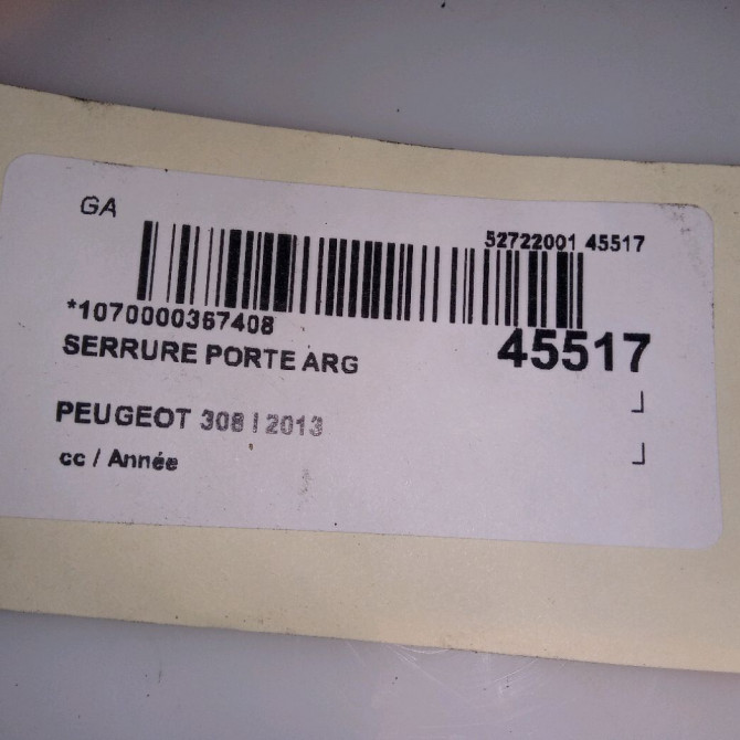 Serrure porte arg occasion PEUGEOT 308 I Phase 2 04-2011->12-2014 1.6 HDI 92ch 9800617580 4