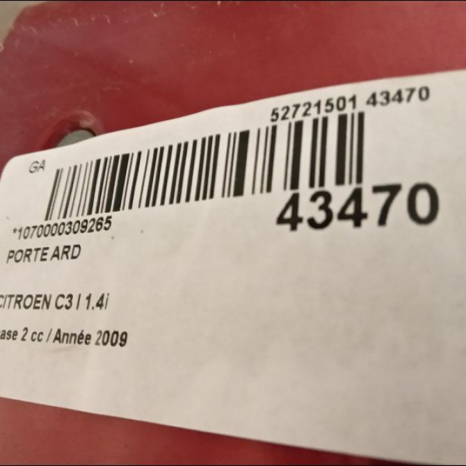Porte arrière droite occasion CITROEN C3 I Phase 2 10-2005->12-2010 1.4i 9008Q5 2