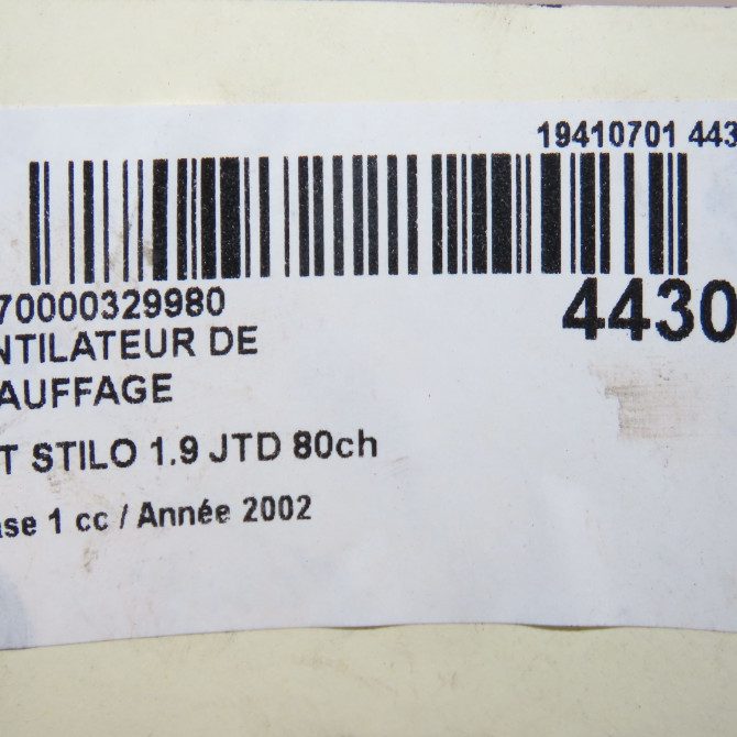 Ventilateur de chauffage occasion FIAT STILO Phase 1 10-2001->09-2007 1.9 JTD 80ch 77363823 6