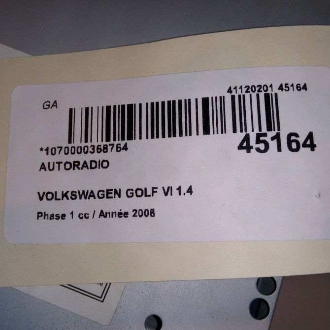 Autoradio occasion VOLKSWAGEN GOLF VI Phase 1 10-2008->04-2013 1.4 TSI 16v 122ch 5