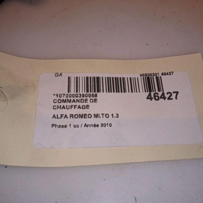 Commande de chauffage occasion ALFA ROMEO MI.TO MI.TO Phase 1 2008-09-01->2016-12-31 1.3 JTDM 95ch 156088743 4