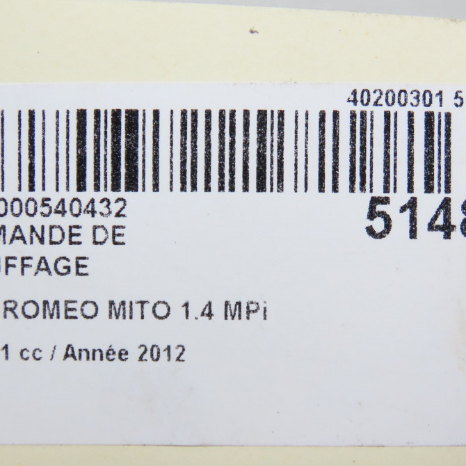 Commande de chauffage occasion ALFA ROMEO MI.TO MI.TO Phase 1 2008-09-01->2016-12-31 1.4 MPi 105ch 156088743 6