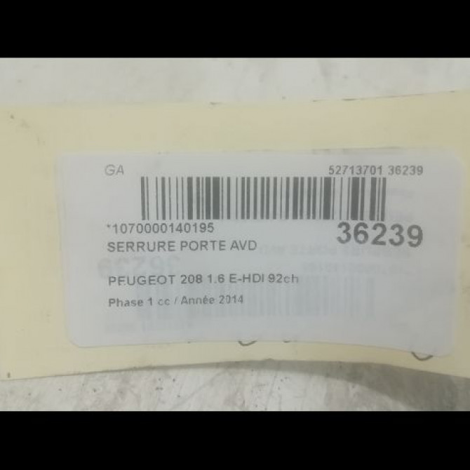 Serrure porte avd occasion PEUGEOT 208 208 Phase 1 2012-03-01->2015-09-30 1.6 E-HDI 92ch 9812500780 3