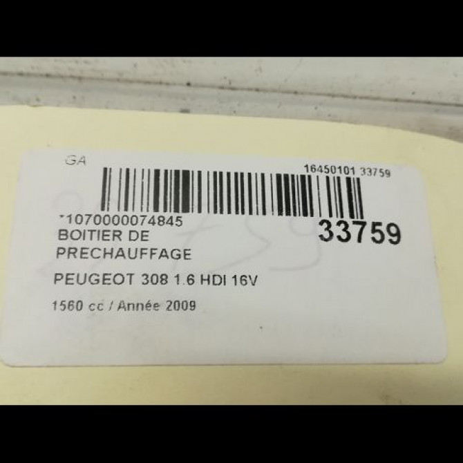 Boitier de préchauffage occasion PEUGEOT 308 I Phase 1 09-2007->03-2011 1.6 HDI 8v 90ch 598140 5